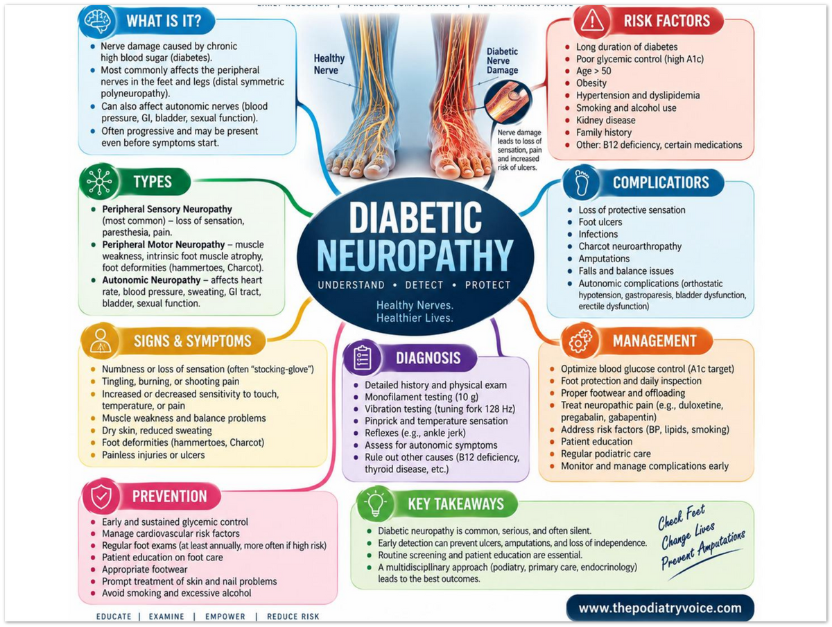 Diabetic Neuropathy patient education infographic poster, full design view