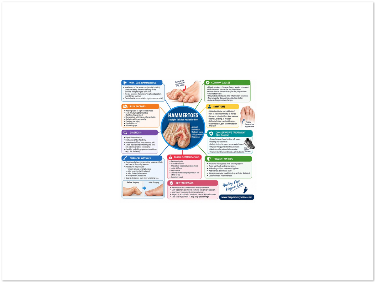 Hammertoes patient education infographic poster, full design view