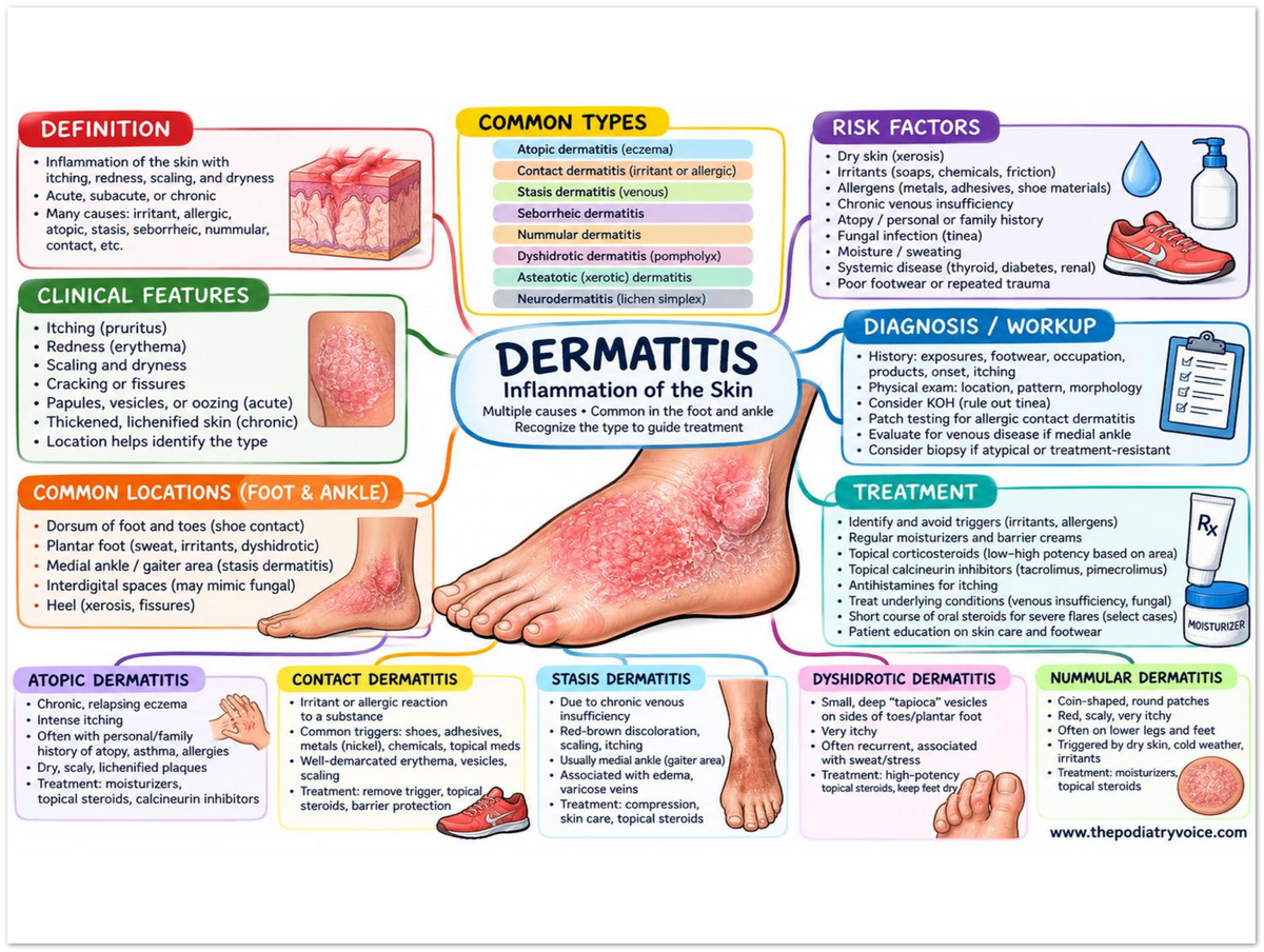 Foot & Ankle Dermatitis poster anatomical illustration detail for podiatry clinics