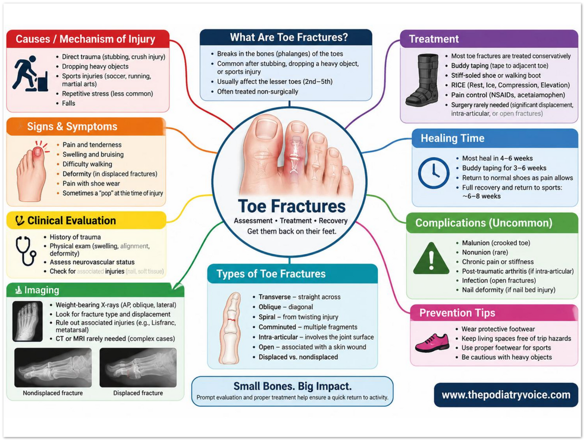 Toe Fracture patient education infographic poster, full design view