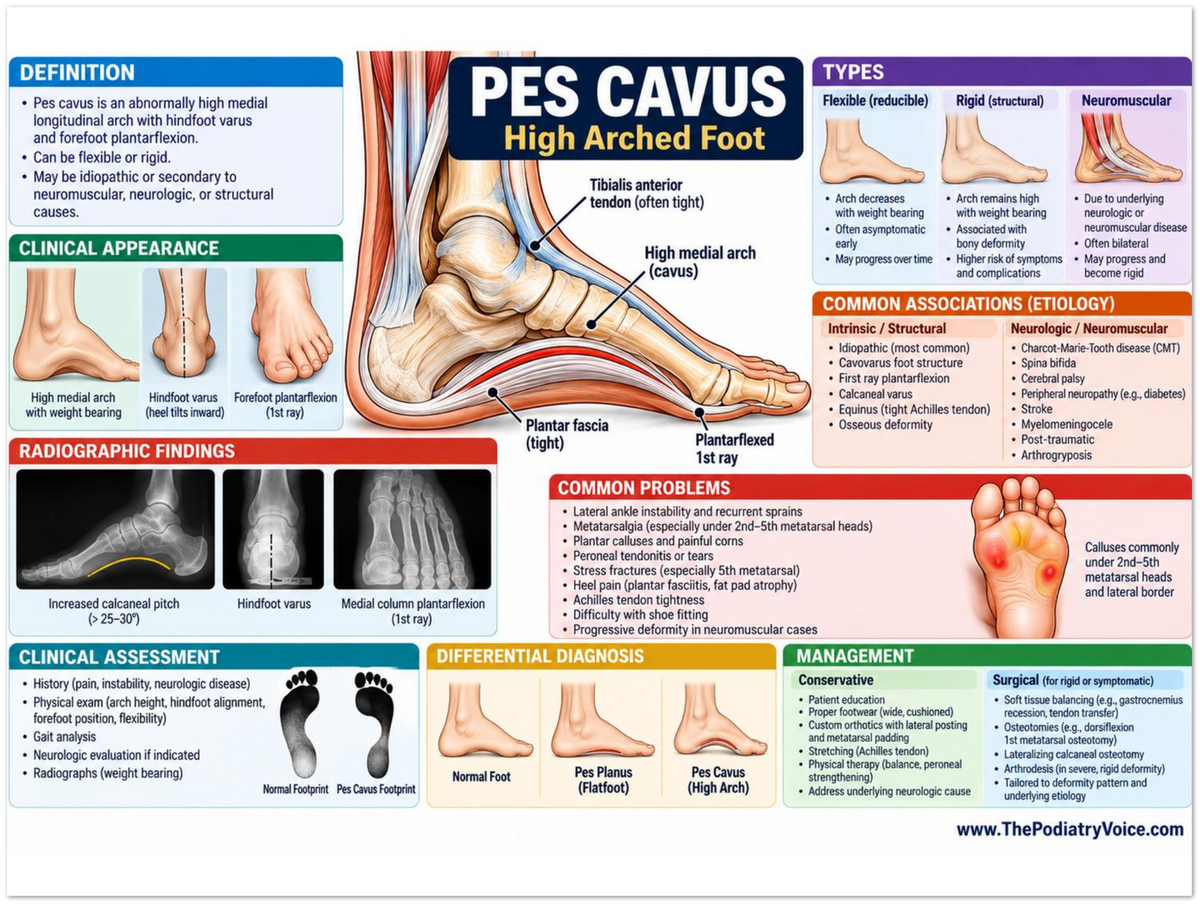 Pes Cavus patient education infographic poster, full design view