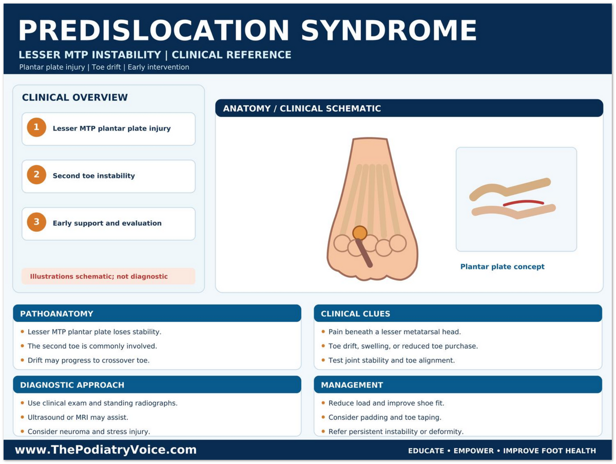 Predislocation Syndrome Clinical Reference patient education infographic poster, full design view