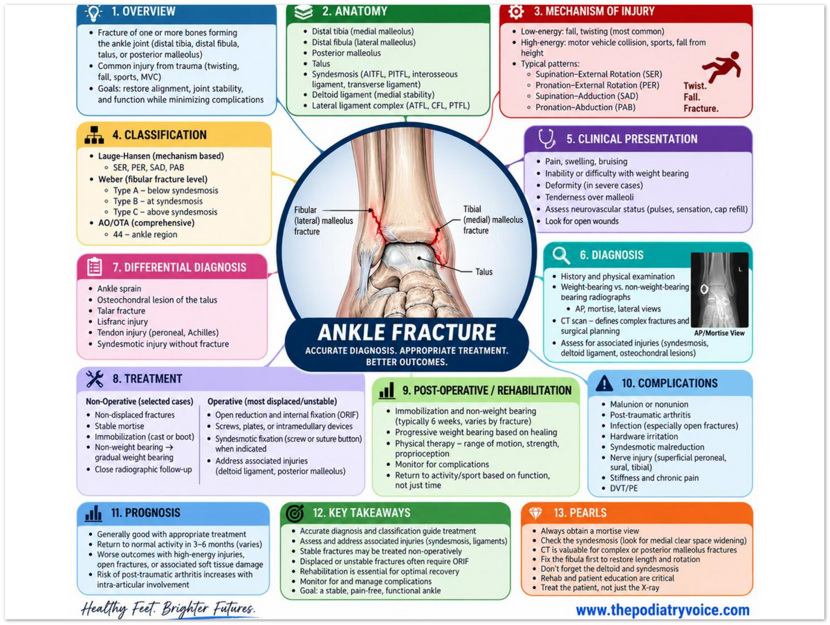 Ankle Fracture poster anatomical illustration detail for podiatry clinics