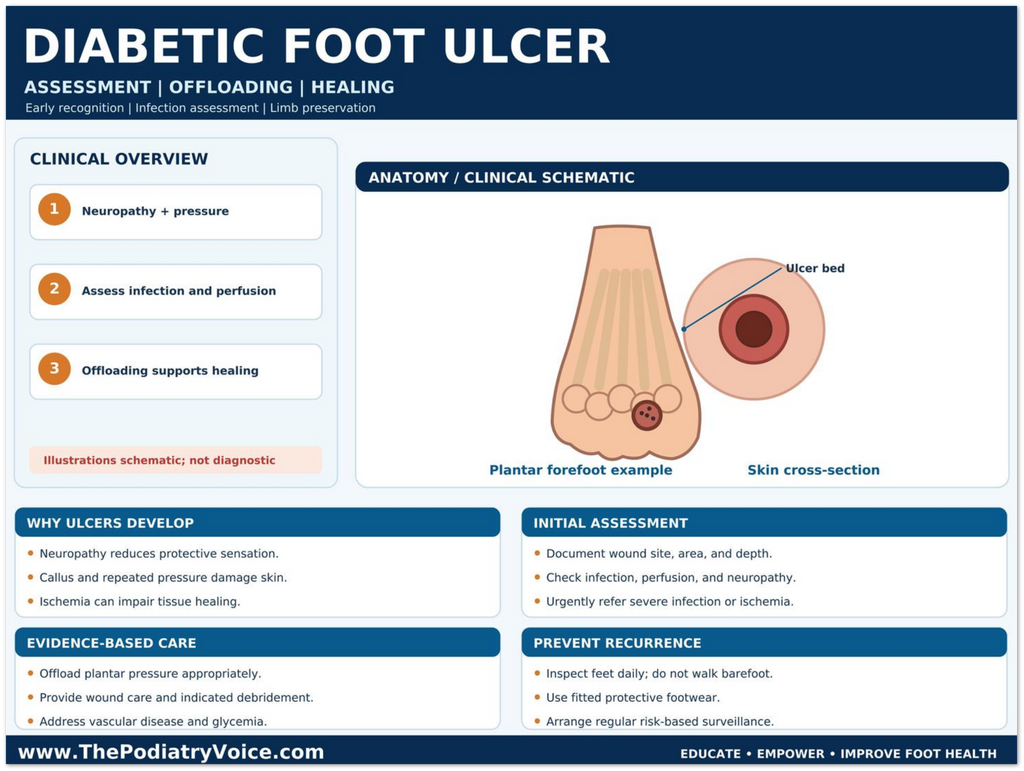Diabetic Foot Ulcer poster anatomical illustration detail for podiatry clinics