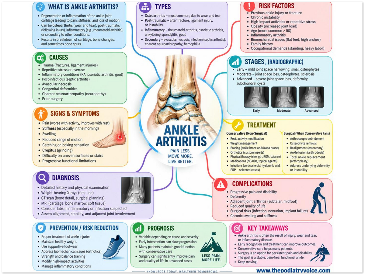 Ankle Arthritis poster anatomical illustration detail for podiatry clinics