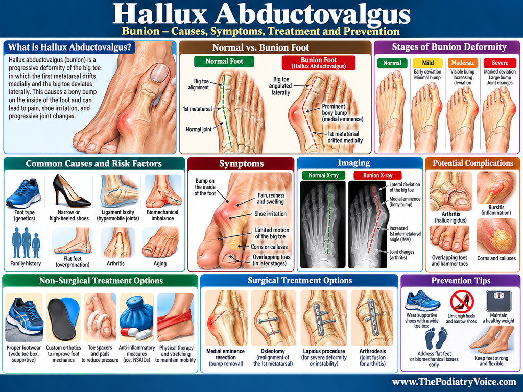 Hallux Abductovalgus poster displayed in a podiatry exam room