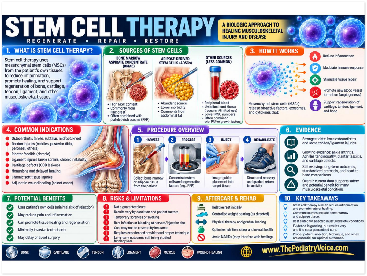 Stem Cell Therapy poster anatomical illustration detail for podiatry clinics
