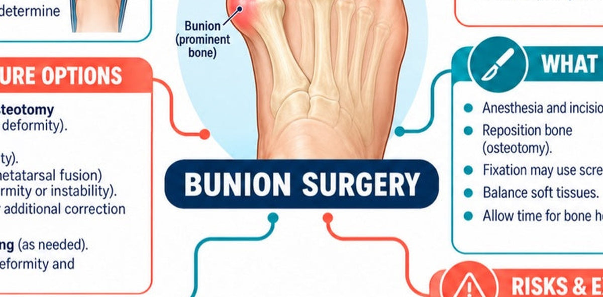 Close-up view of the bunion surgery poster text showing procedure details