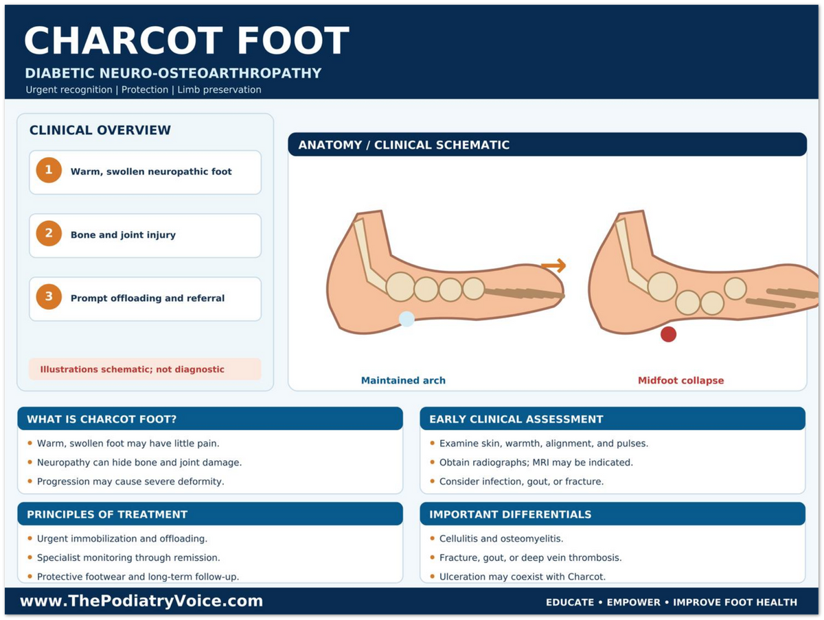 Charcot Foot patient education infographic poster, full design view