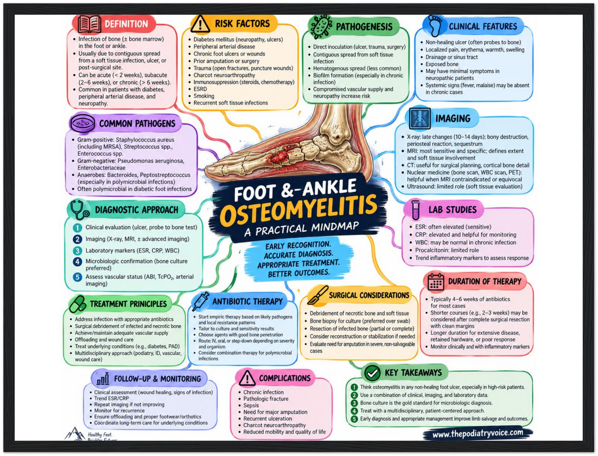 Foot & Ankle Osteomyelitis poster anatomical illustration detail for podiatry clinics