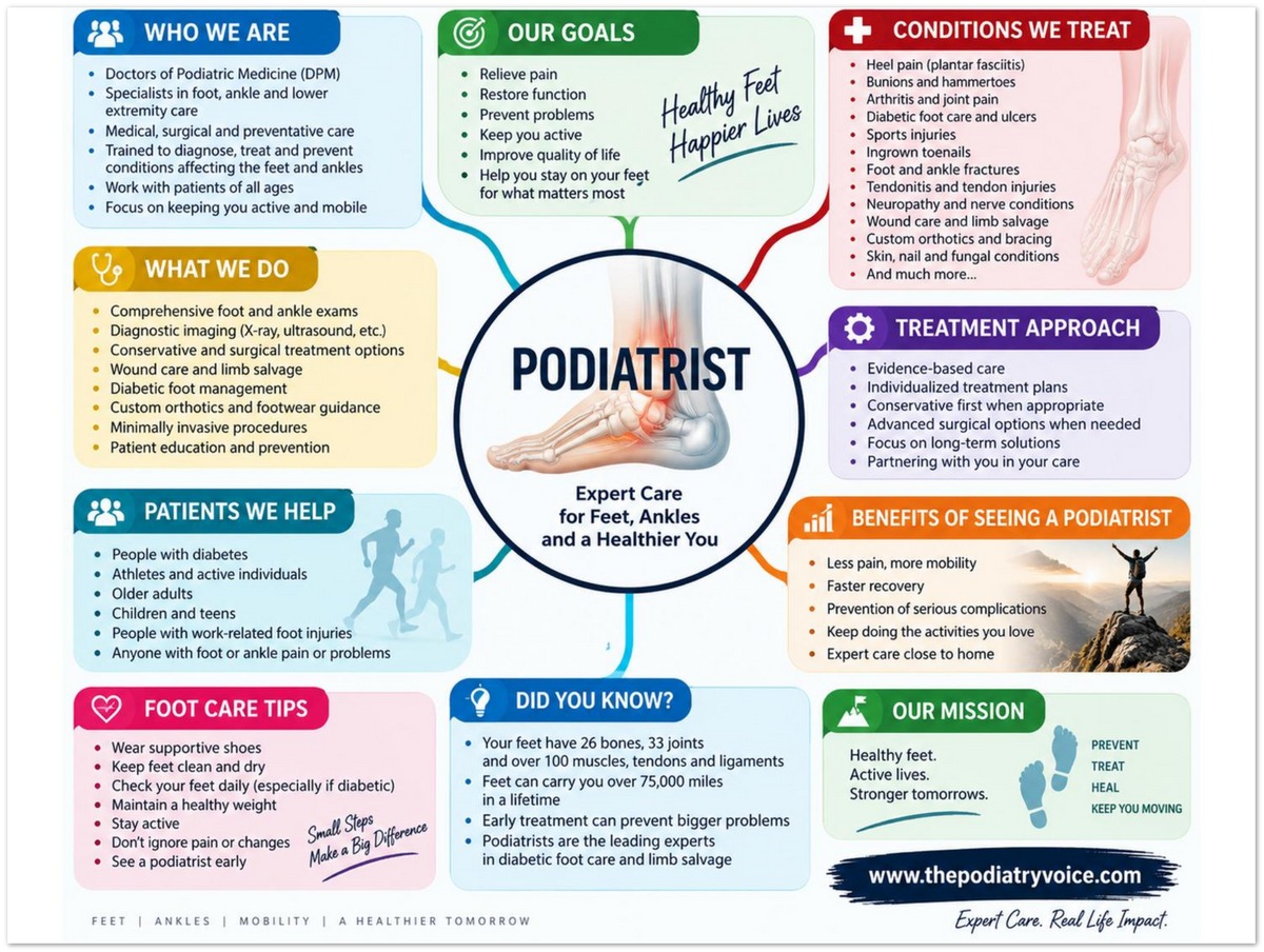 Podiatrist patient education infographic poster, full design view