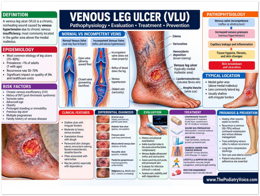 Venous Leg Ulcer poster anatomical illustration detail for podiatry clinics