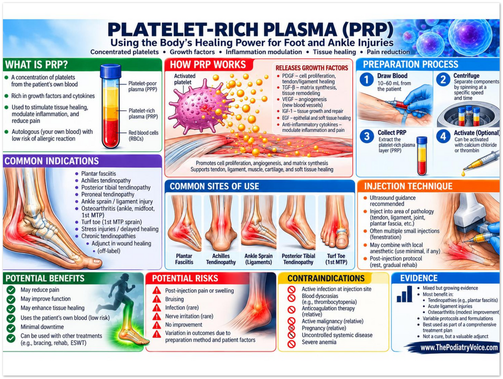 Platelet-Rich Plasma poster anatomical illustration detail for podiatry clinics