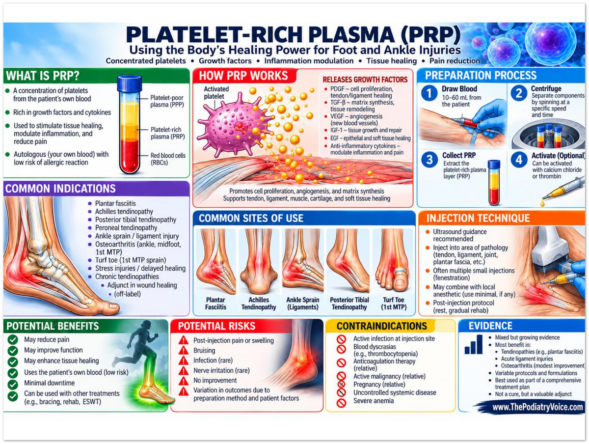 Platelet-Rich Plasma poster anatomical illustration detail for podiatry clinics