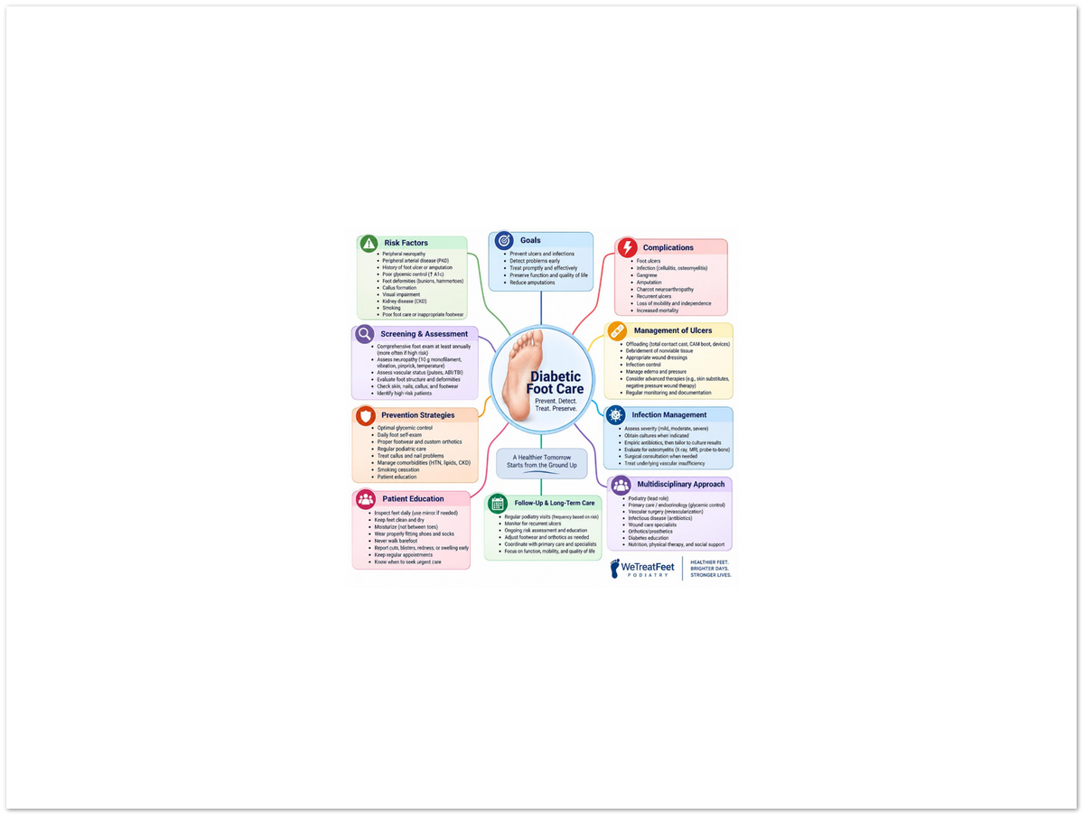 Diabetic Foot Care patient education infographic poster, full design view