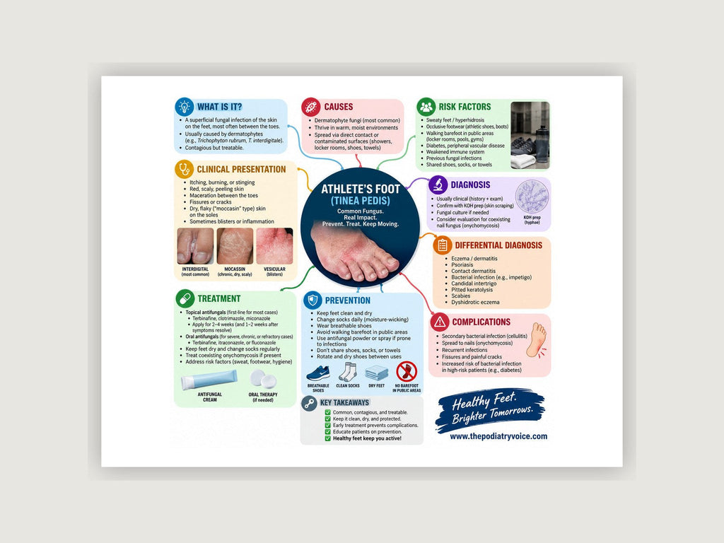 Athlete's Foot patient education poster displayed on a podiatry exam room wall