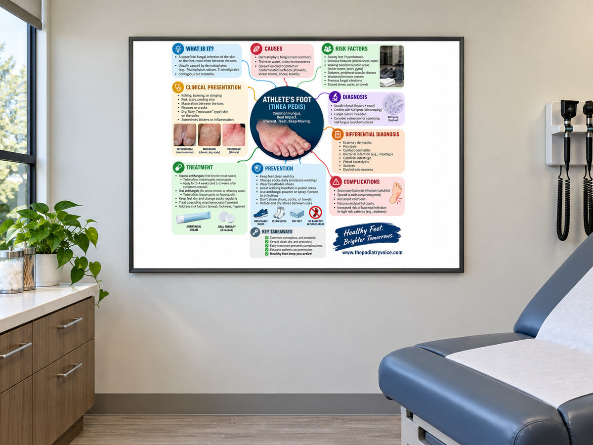 Athlete's Foot poster displayed in a podiatry exam room