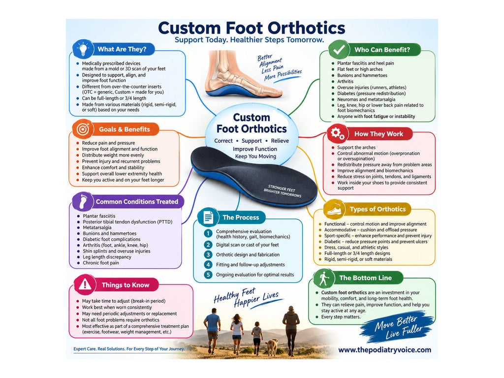 Custom Foot Orthotics patient education poster for podiatry clinics