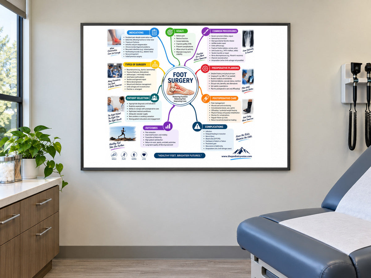 Foot Surgery poster displayed in a podiatry exam room