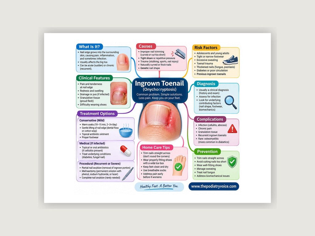 Ingrown Toenail patient education poster displayed on a podiatry exam room wall