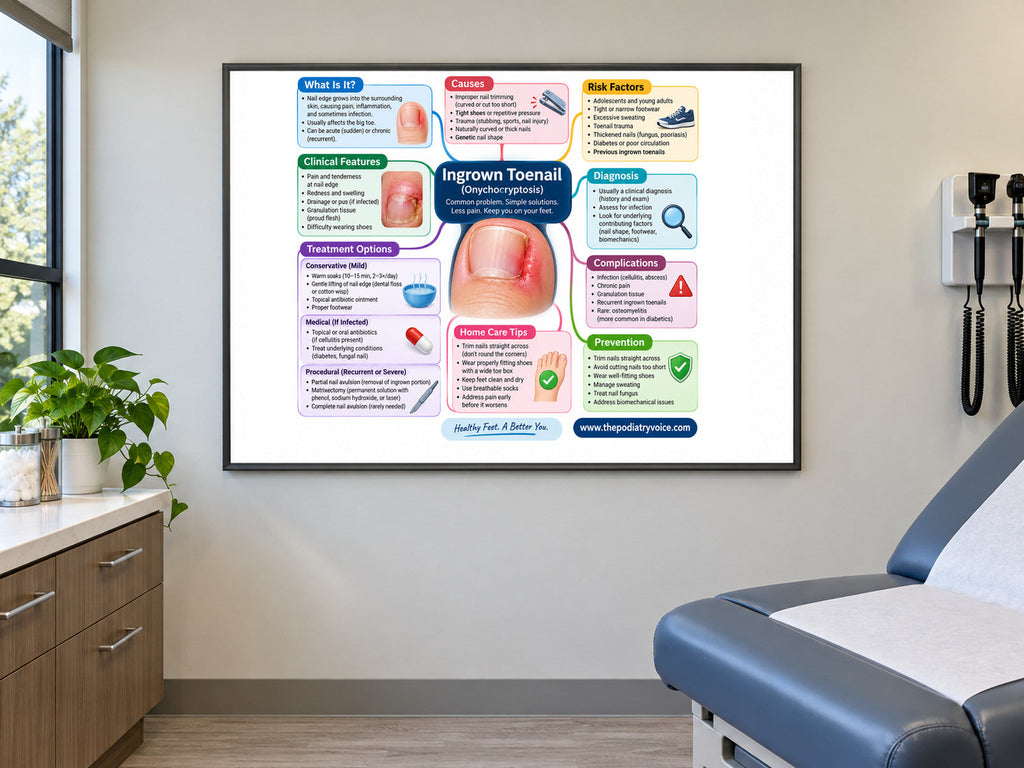 Ingrown Toenail poster displayed in a podiatry exam room