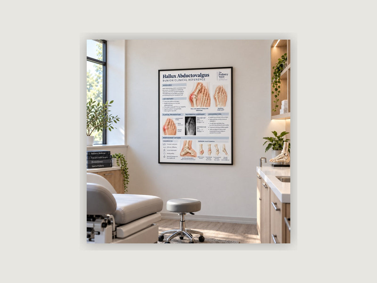 Plantar Wart Clinical Reference patient education poster displayed on a podiatry exam room wall