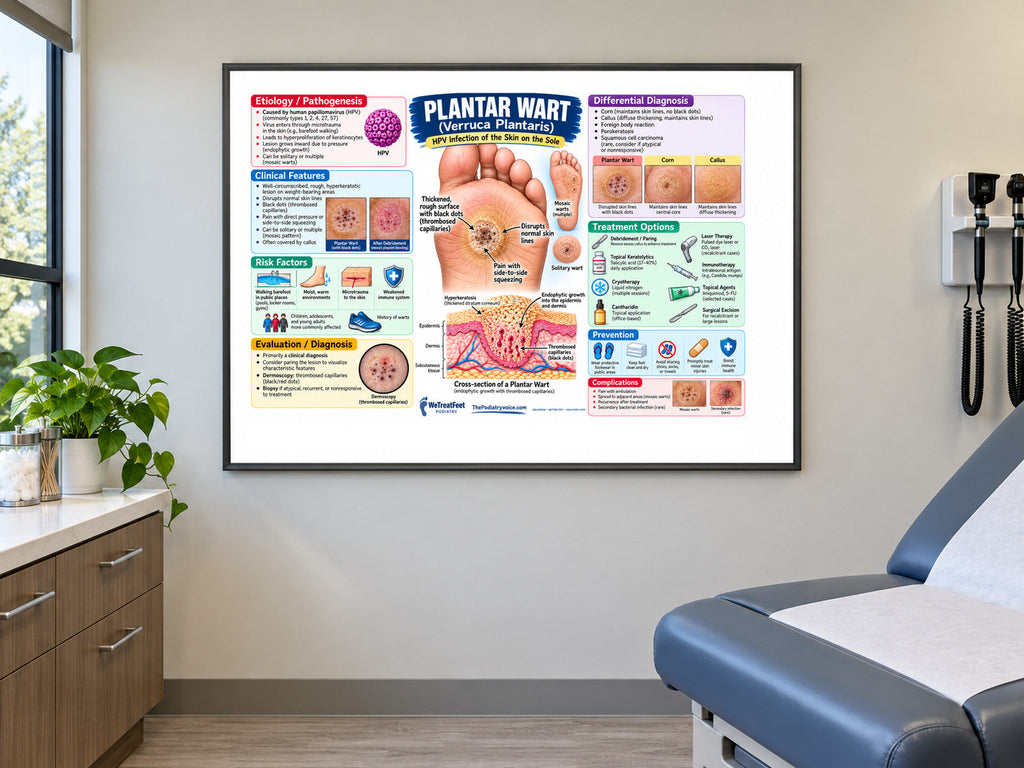 Plantar Wart poster displayed in a podiatry exam room