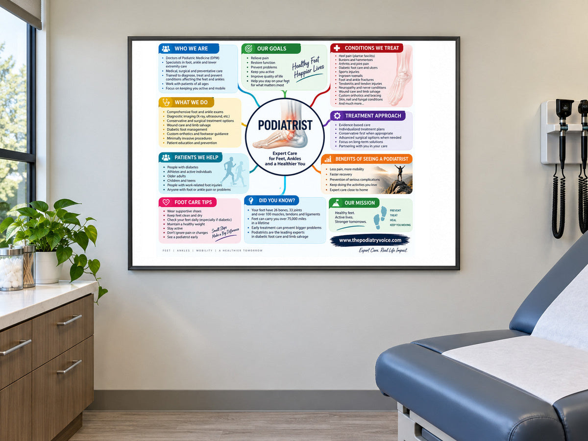 Podiatrist poster displayed in a podiatry exam room