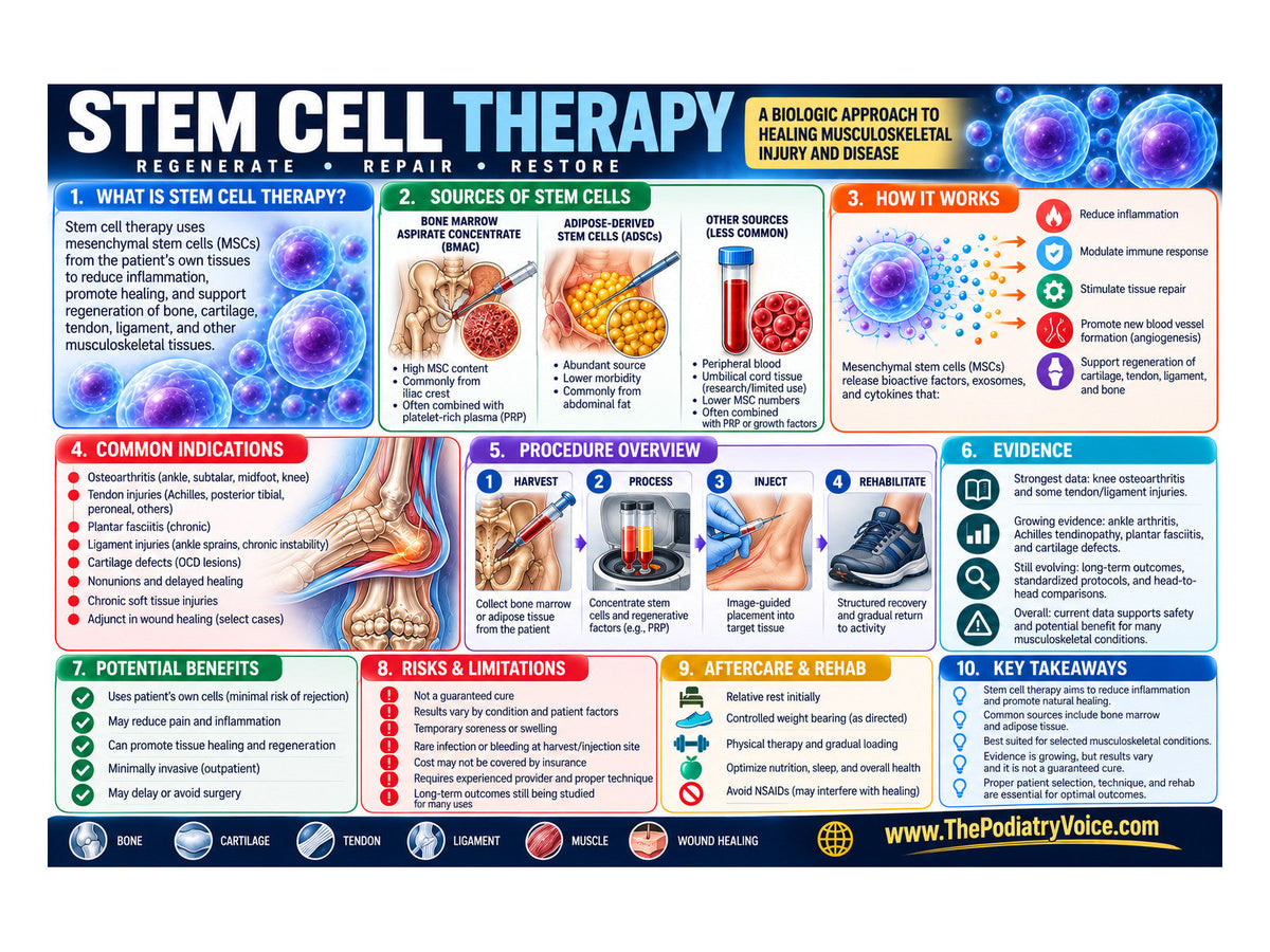 Stem Cell Therapy patient education poster for podiatry clinics